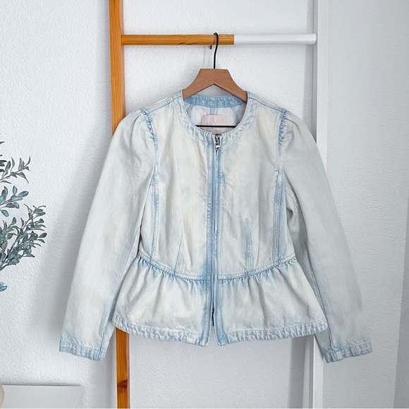 Rebecca Taylor Denim Peplum Jacket Snow Wash Light Blue Zip Up - Picture 5 of 13